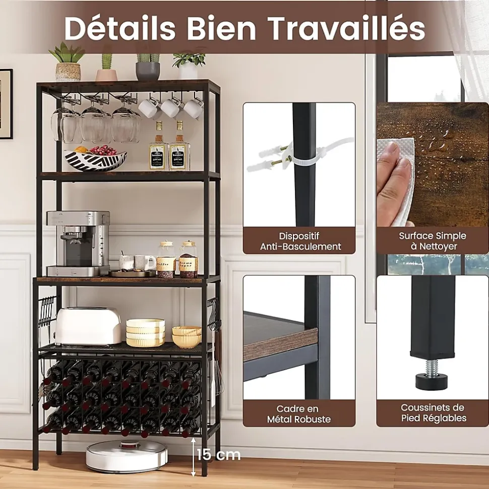 Range Bouteille 75x33x165 CM avec Multiprise USB-C/A, Rangement Casier à Vin, Cuisine, Salon, Bar, Charge 70 KG