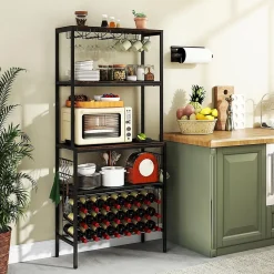 Range Bouteille 75x33x165 CM avec Multiprise USB-C/A, Rangement Casier à Vin, Cuisine, Salon, Bar, Charge 70 KG