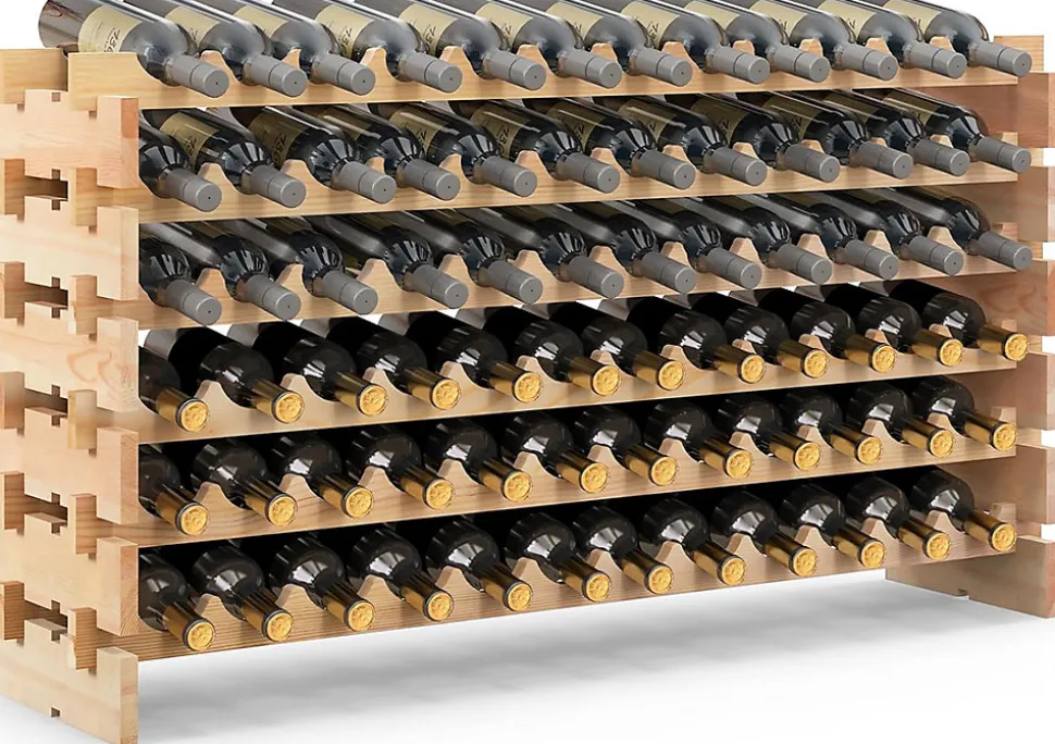 Range Bouteilles en Pin Massif 72 Compartiments sur 6 Niveaux 119 x 29 x 71.5CM Bois Naturel