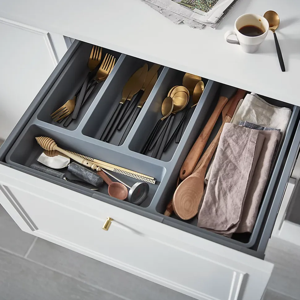 Range couverts GoodHome Nitaki gris 32 x 42 cm, 4 compartiments