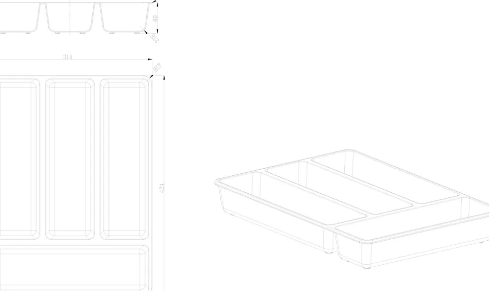 Range couverts GoodHome Nitaki gris 32 x 42 cm, 4 compartiments