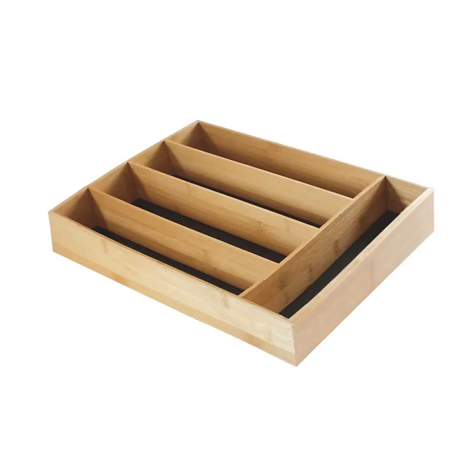 Range-couverts avec 5 compartiments en bambou naturel 29 x 38 x 6,5 cm