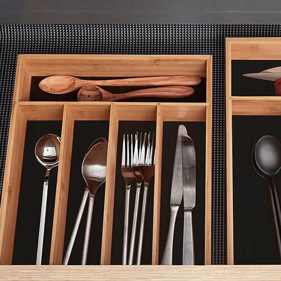 Range-couverts avec 5 compartiments en bambou naturel 29 x 38 x 6,5 cm