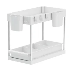 Rangement sous evier- Étagère cuisine - Blanc - 2 niveaux et tiroir