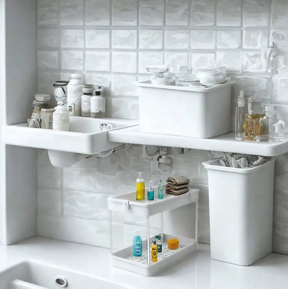 Rangement sous evier- Étagère cuisine - Blanc - 2 niveaux