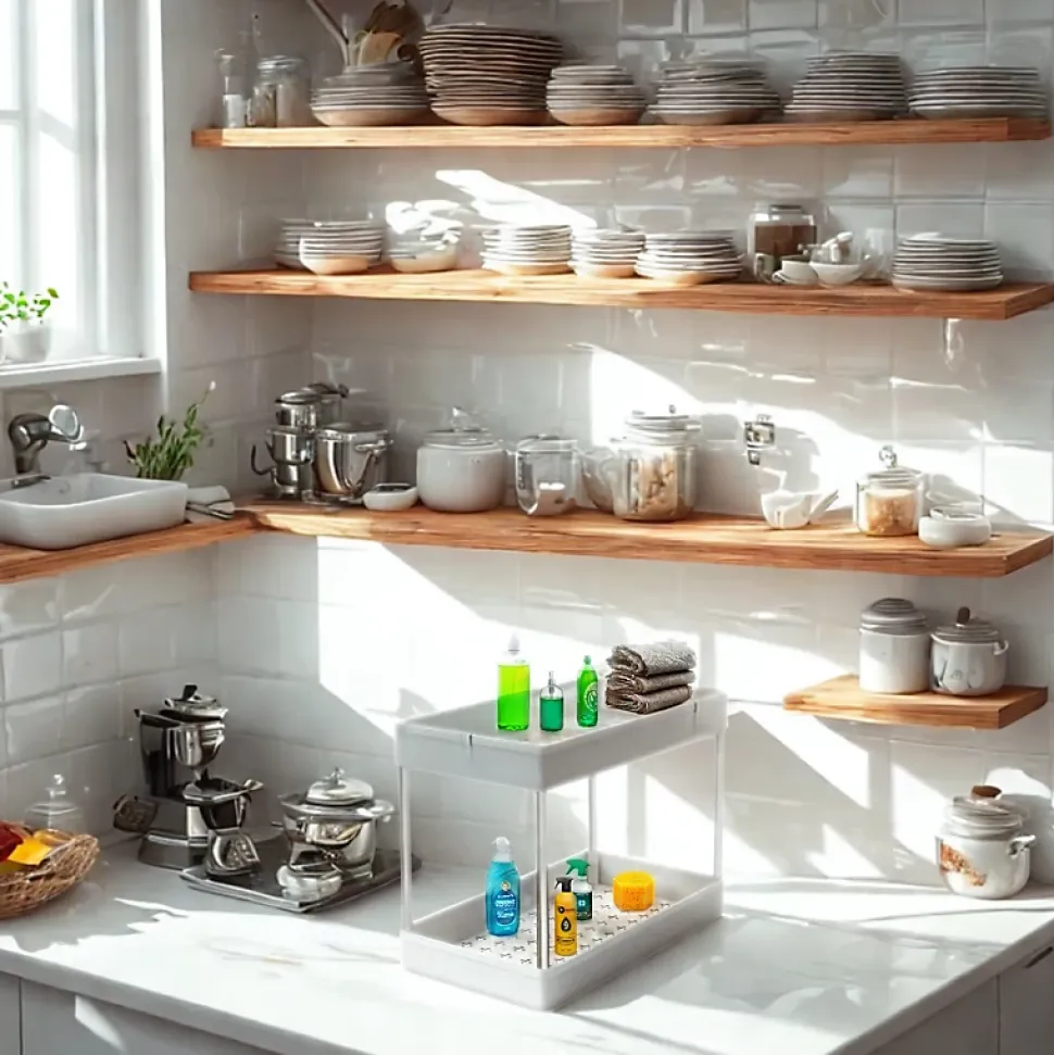 Rangement sous evier- Étagère cuisine - Blanc - 2 niveaux