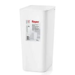Rayen Poubelle de salle de bain avec couvercle Capacité de 9 litres Blanc, PP, Taille : 22 x 16 x 33 cm