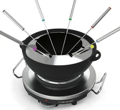 Réchaud Fondue 2 en 1 pour 8 personnes - RIVIERA & BAR - QFD340 - 1000 Watt - Fonte massive - Noir