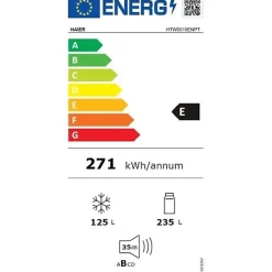 Refrigerateur - Frigo Combiné - HAIER - 3D 60 Series 5 HTW5618ENPT - Classe E - 360 L - 185 x 59,5 x 66,7 cm - Noir