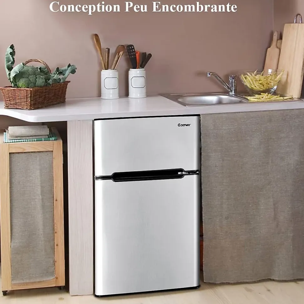 Refrigerateur 90 L Combine Refrigerateur 63L avec Temperature Reglable Congelateur 27L
