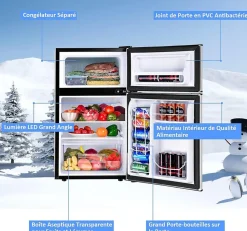 Refrigerateur 90 L Combine Refrigerateur 63L avec Temperature Reglable Congelateur 27L