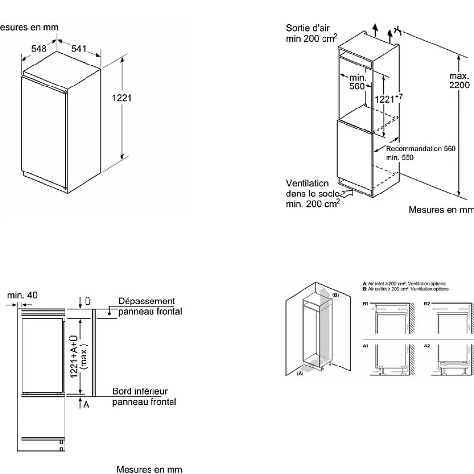 Réfrigérateur 1 porte encastrable à glissières 204l Bosch KIR41NSE0 série 2