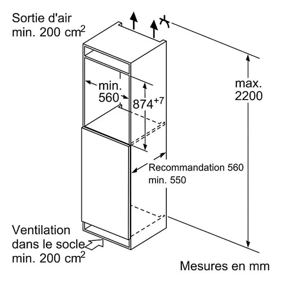 Réfrigérateur 1 porte intégrable à glissières 119l Bosch KIL22NSE0 série 2
