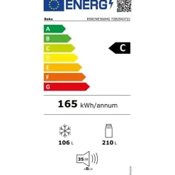 Réfrigérateur combiné - BEKO - B5RCNE366HG - Classe C - 316 L - 59,5 x 66,3 x 186,5 cm - Manhattan Gray