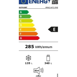 Réfrigérateur combiné - HOTPOINT - HPAK26472XP4E - Classe E - 475 L - 70 x 74,5 x 187 cm - Inox