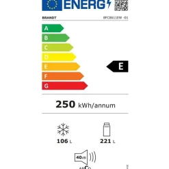Réfrigérateur combiné 60cm 327l brassé blanc Brandt BFC8611EW