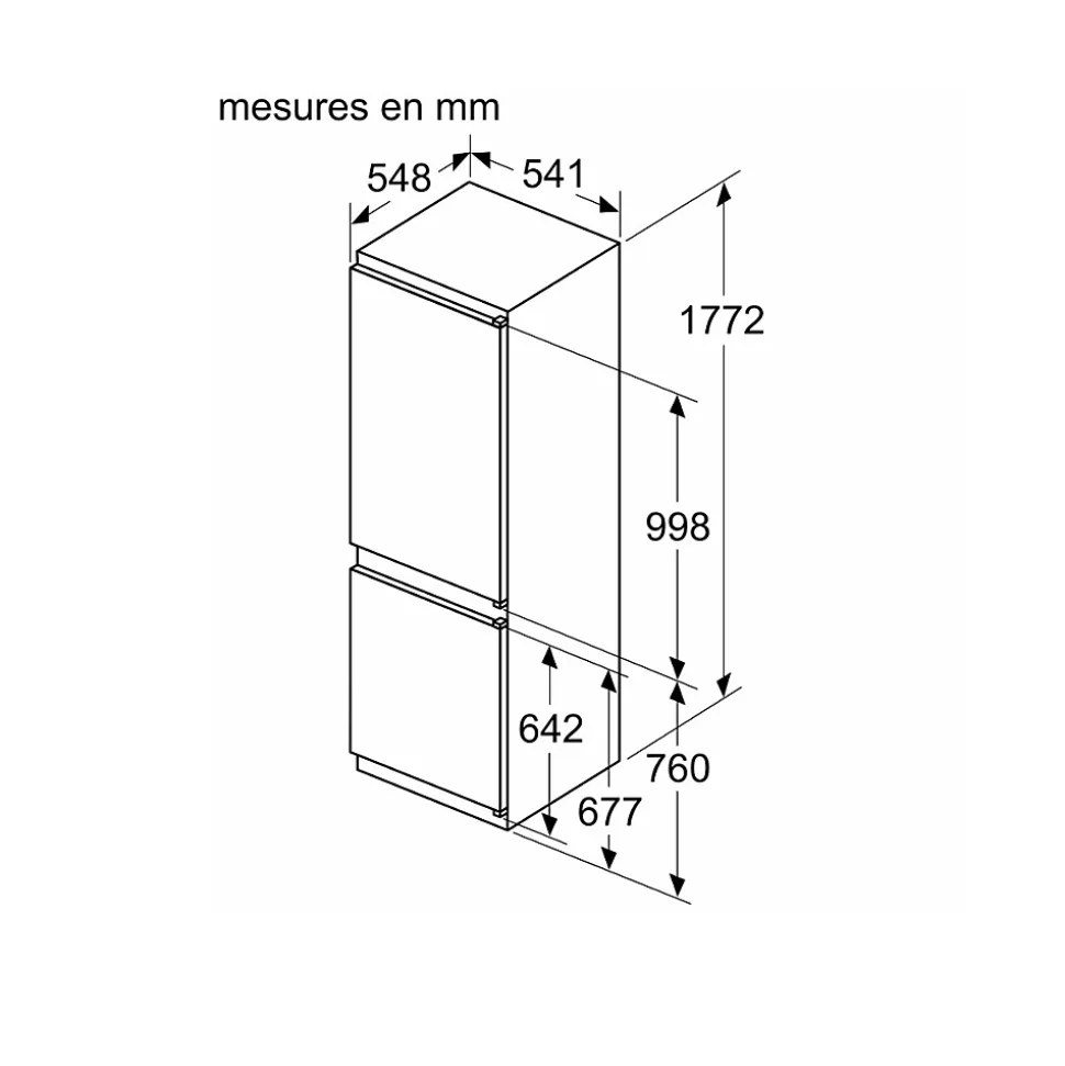 Réfrigérateur combiné intégrable à glissières 267l blanc Bosch KIV865SE0