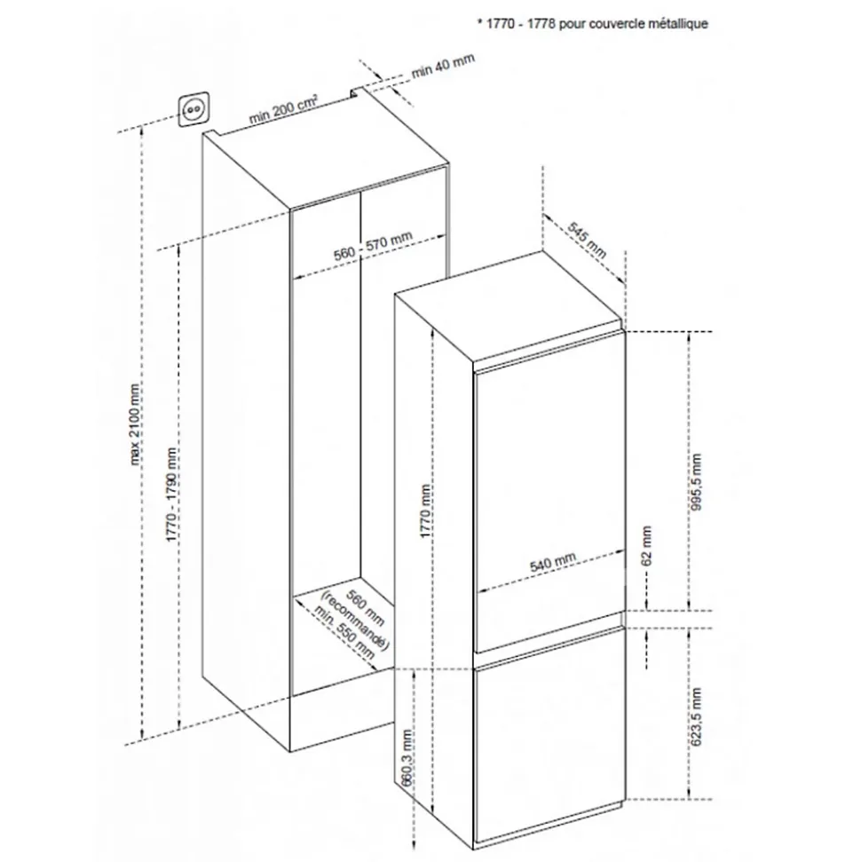 Réfrigérateur combiné intégrable à glissière 242l De Dietrich DRC1775EN