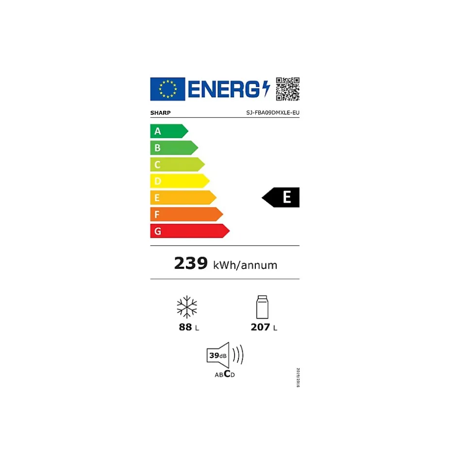 Réfrigérateur combiné 294l 60cm nofrost inox Sharp SJFBA09DMXLE