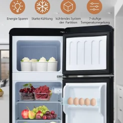 Réfrigérateur combiné 92L, double porte, congélateur 28L, moins 27 degrés à 13C, noir