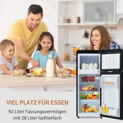 Réfrigérateur combiné 92L, double porte, congélateur 28L, moins 27 degrés à 13C, noir