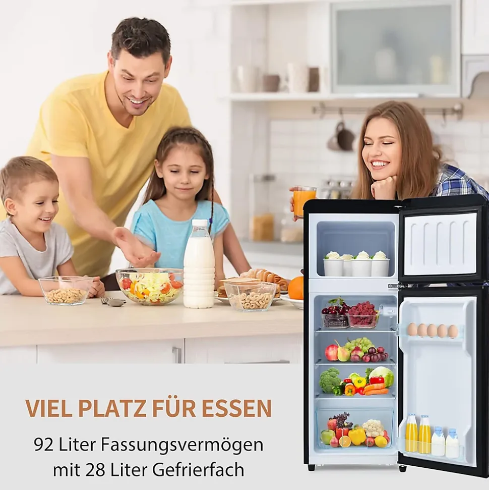 Réfrigérateur combiné 92L, double porte, congélateur 28L, moins 27 degrés à 13C, noir