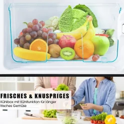 Réfrigérateur combiné 60L, double porte, congélateur 22L, classe E, 27C à 13C, noir