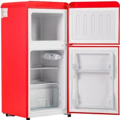 Réfrigérateur combiné 60L, double porte, congélateur 22L, classe E, -27 C à 13 C, rouge