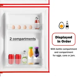 Réfrigérateur combiné 60L, double porte, congélateur 22L, classe E, -27 C à 13 C, rouge