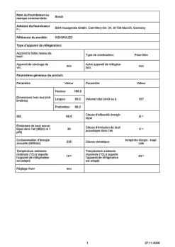 Réfrigérateur congélateur à poser porte réversible Bosch KGN36VLED 237L / 87L, inox