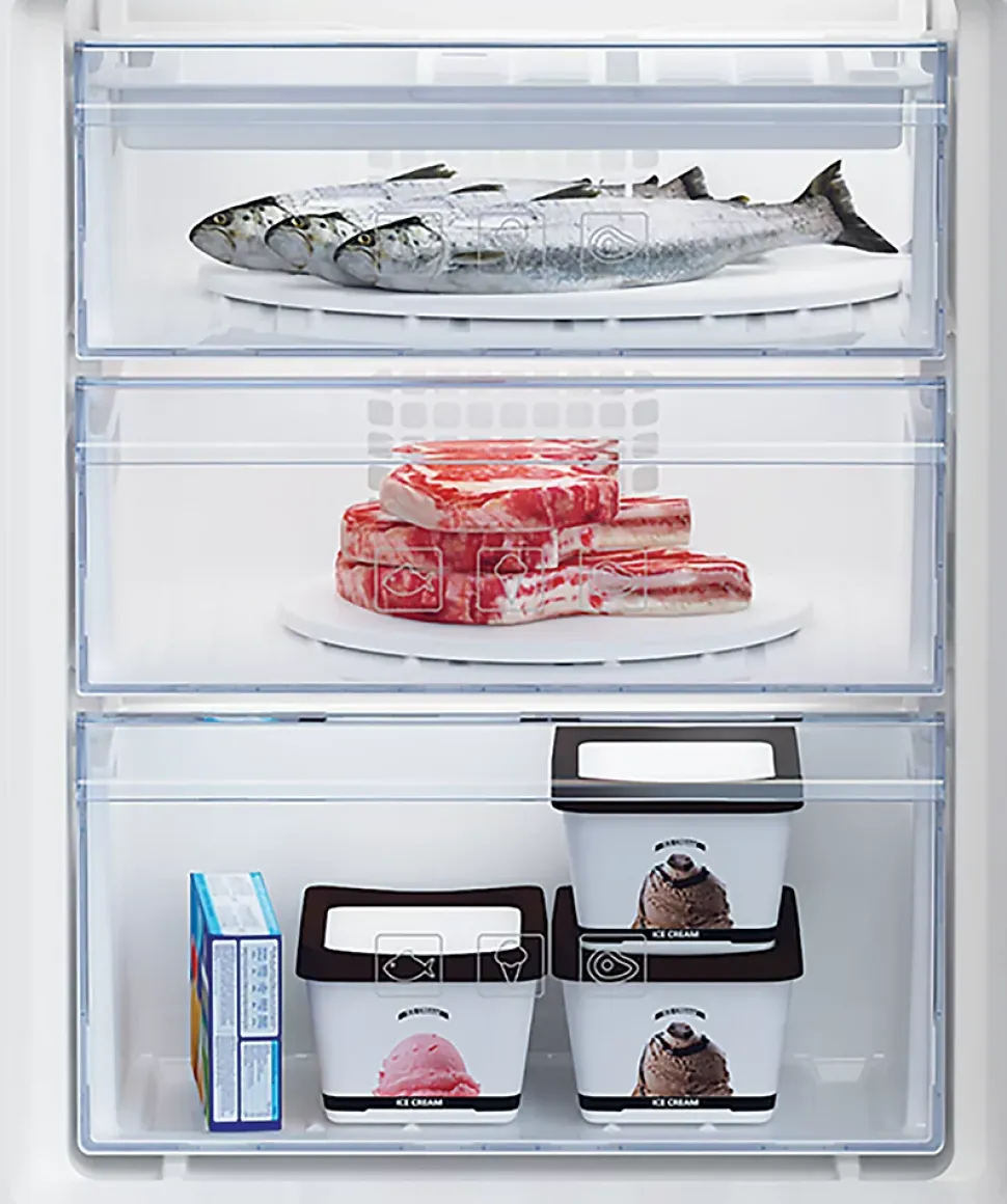 Réfrigérateur congélateur encastrable porte réversible Beko BCSA285K4SFN 193L / 78L, blanc