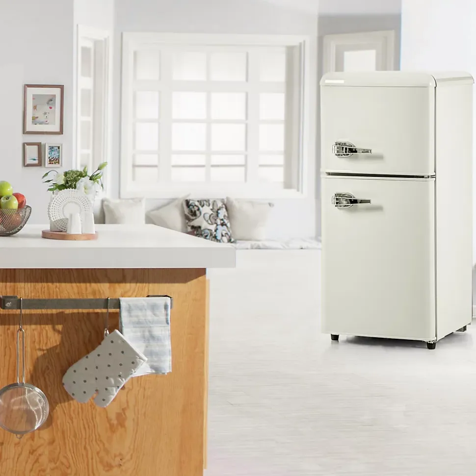 Réfrigérateur rétro avec congélateur, 86.8 x 45.5 cm, 2 portes,60 L de capacité, -27 C - 13 C , éclairage LED, blanc