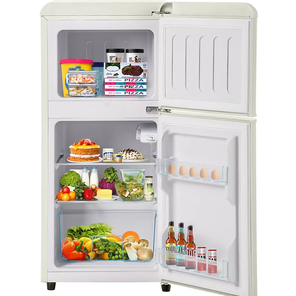Réfrigérateur rétro avec congélateur, 86.8 x 45.5 cm, 2 portes,60 L de capacité, -27 C - 13 C , éclairage LED, blanc