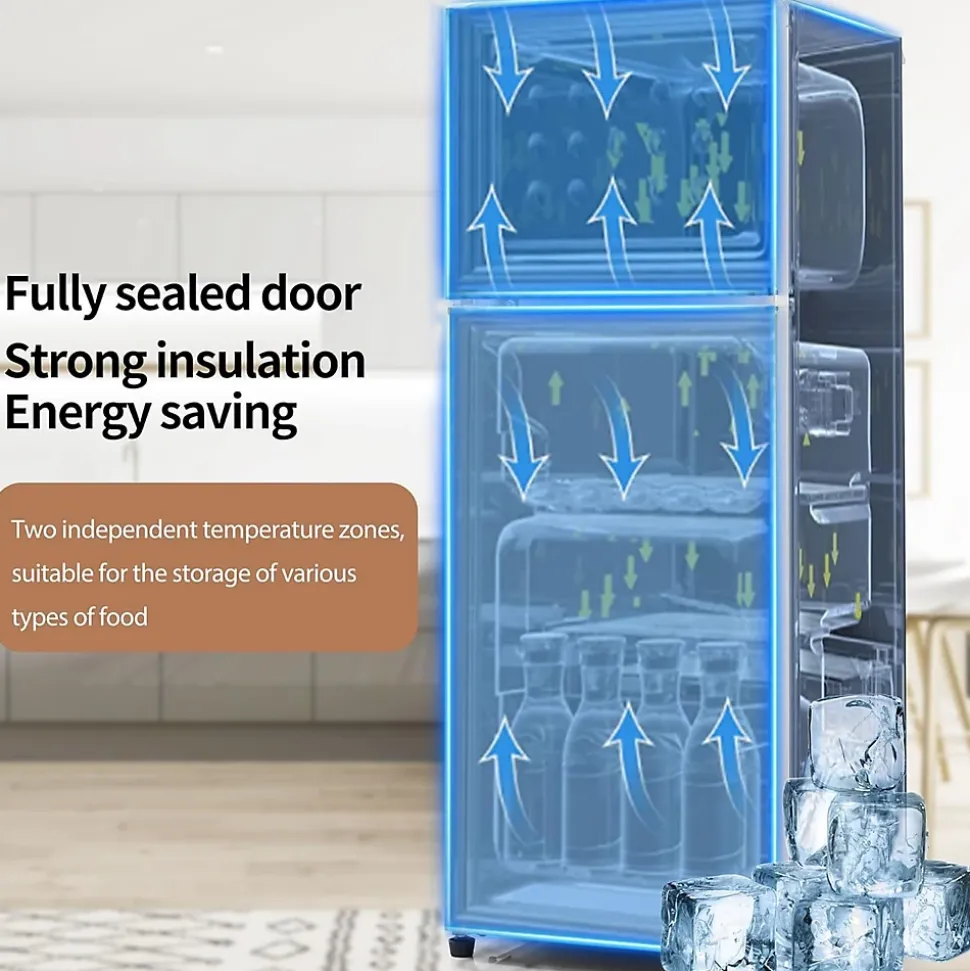 Réfrigérateur rétro combiné 92L, congélateur -27C à 13C, design vintage, blanc antique, LED