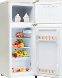 Réfrigérateur rétro combiné 92L, congélateur -27C à 13C, design vintage, blanc antique, LED