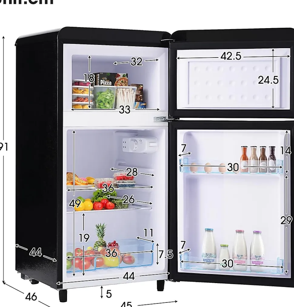 Réfrigérateur rétro 72L, double porte, congélateur 21L, LED, classe E, Noir