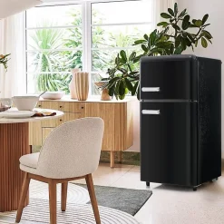 Réfrigérateur rétro 72L, double porte, congélateur 21L, LED, classe E, Noir