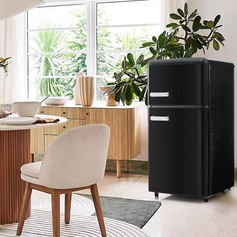 Réfrigérateur rétro 72L, double porte, congélateur 21L, LED, classe E, Noir