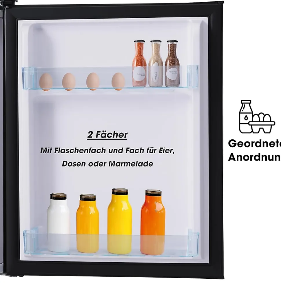 Réfrigérateur rétro 72L, double porte, congélateur 21L, LED, classe E, Noir