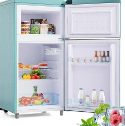 Réfrigérateur rétro 72L, double porte, congélateur 21L, LED, classe E,bleu