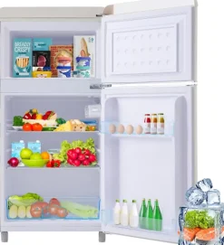 Réfrigérateur rétro 72L, double porte, congélateur 21L, LED, classe E,Blanc