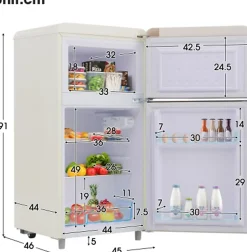 Réfrigérateur rétro 72L, double porte, congélateur 21L, LED, classe E,Blanc