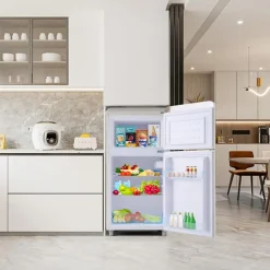 Réfrigérateur rétro 72L, double porte, congélateur 21L, LED, classe E,Blanc