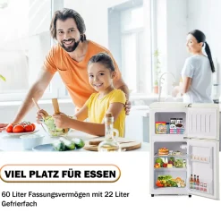 Réfrigérateur rétro. Réfrigérateur-congélateur combiné avec un volume total de 60 litres, un volume de congélateur de 22 litres