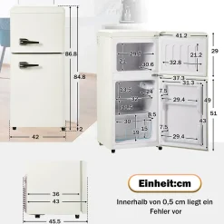 Réfrigérateur rétro. Réfrigérateur-congélateur combiné avec un volume total de 60 litres, un volume de congélateur de 22 litres