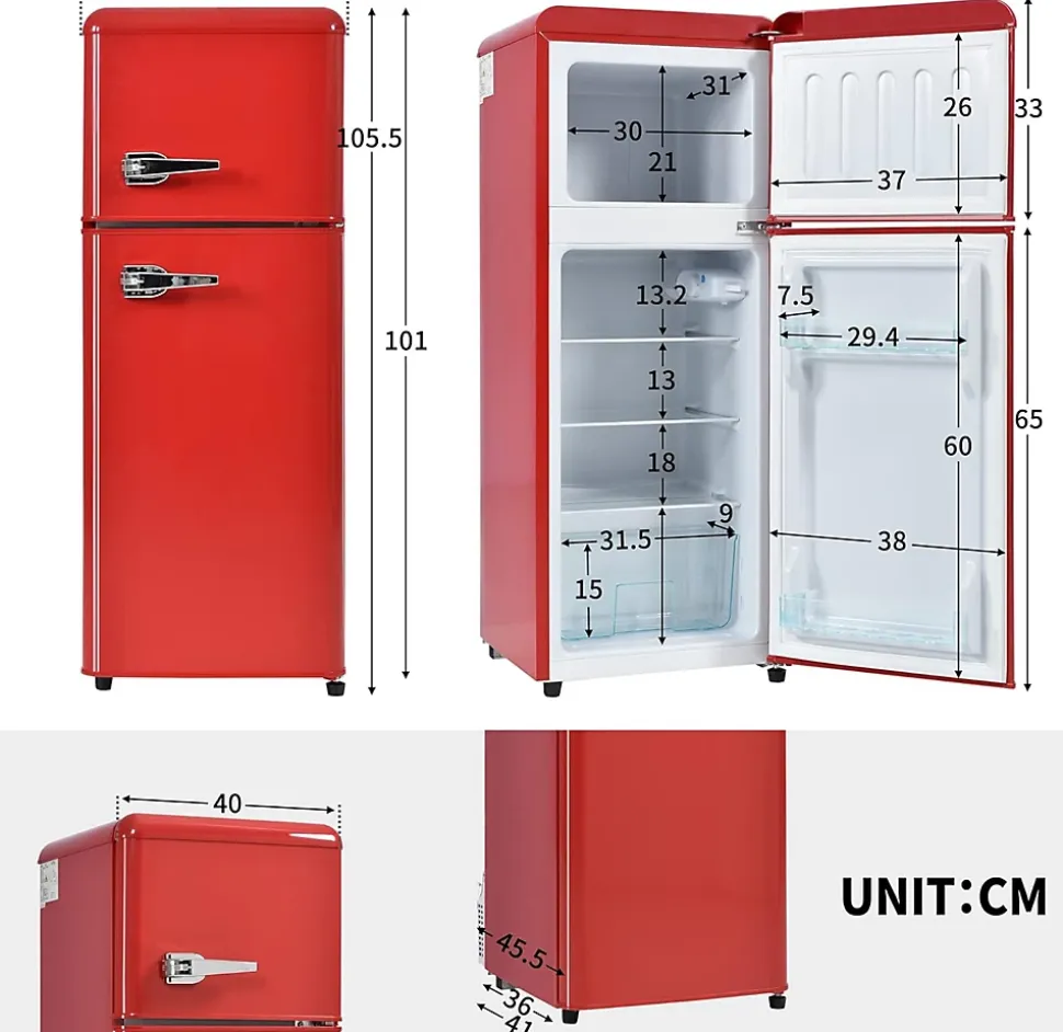 Réfrigérateur vintage Merax 92L, congélateur -27C à 13C, design rétro, rouge, classe énergétique D