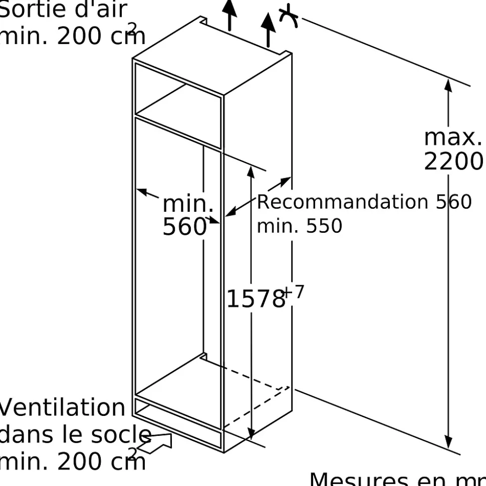 Réfrigérateurs 1 porte 248L Froid Statique BOSCH 55.8cm E, KIL 72 AFE 0