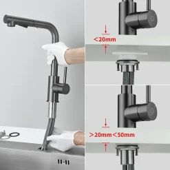 Robinet Cuisine avec Douchette Extractible, Mitigeur de Cuisine en Inox Mitigeur d'Évier avec 2 Modes de Sortie D'eau