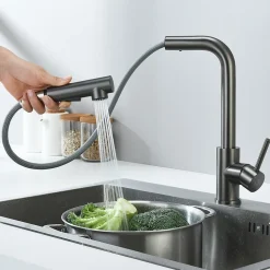 Robinet Cuisine avec Douchette Extractible, Mitigeur de Cuisine en Inox Mitigeur d'Évier avec 2 Modes de Sortie D'eau