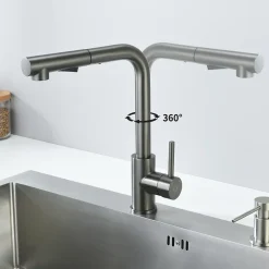 Robinet Cuisine avec Douchette Extractible, Mitigeur de Cuisine en Inox Mitigeur d'Évier avec 2 Modes de Sortie D'eau